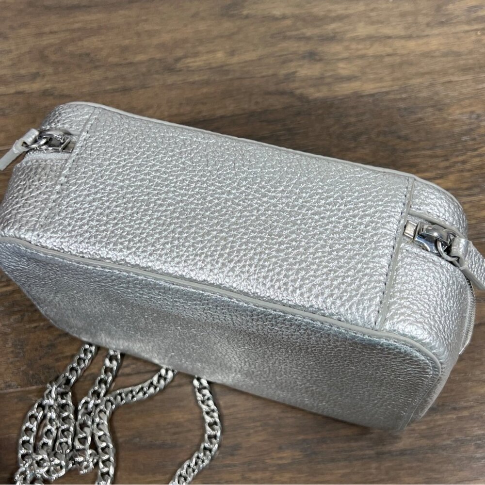 LACOSTE Croco Crew Silver Leather Bag with 2-way Chain Strap NF3245NJ EUC - Picture 7 of 10